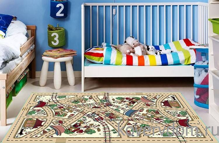 Детский ковер Веселые дорожки бежевый