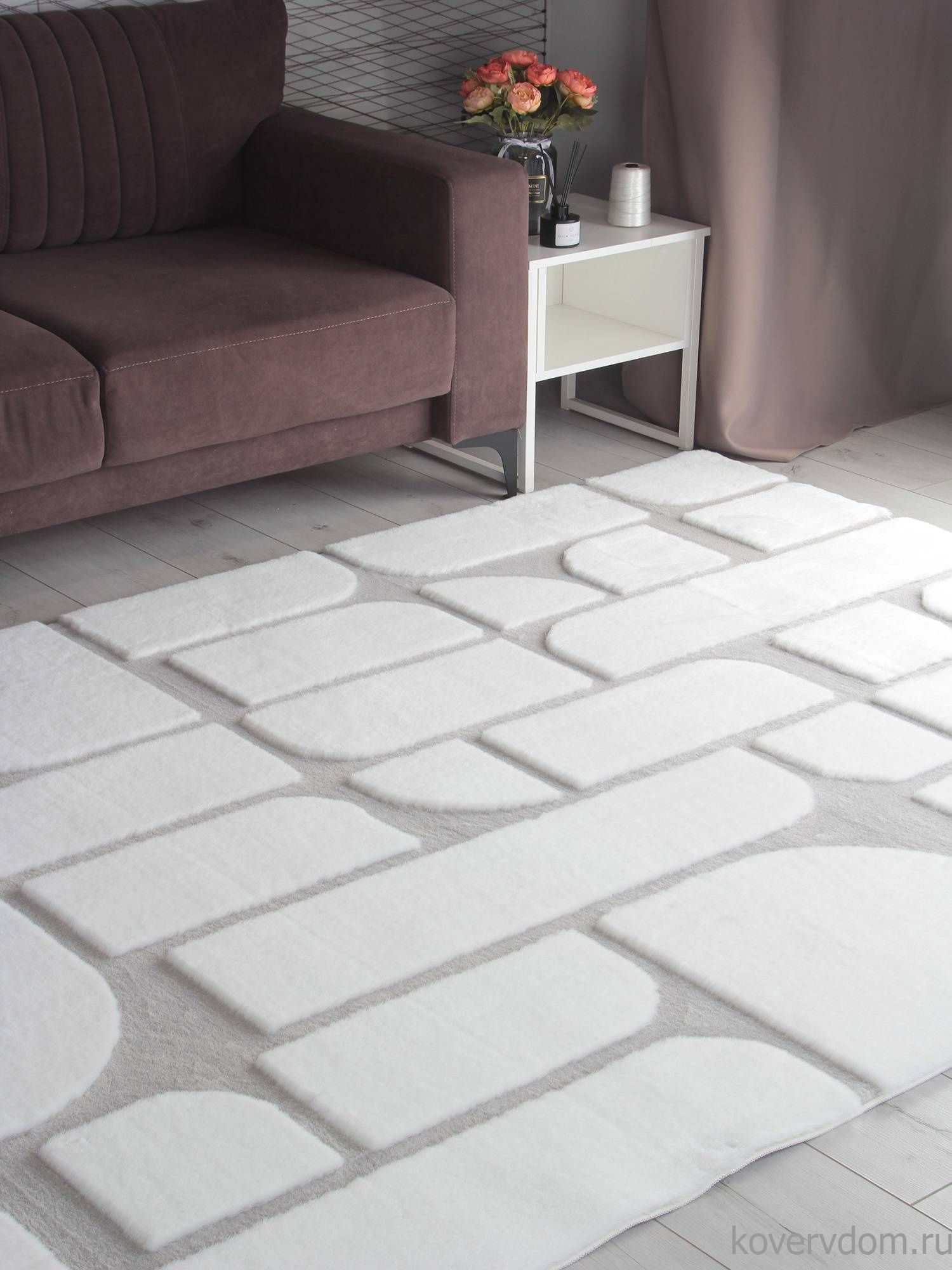 Ковер из искусственного меха RABBIT CARVING PX4001 CREAM / GREY